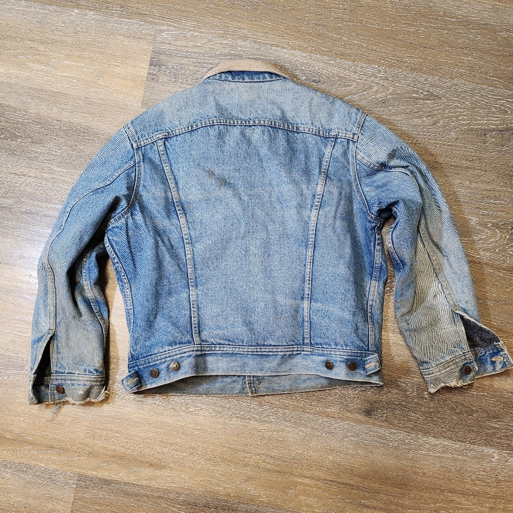 Vintage 70s Storm Rider Heavy Liner Lee Denim Jacket with Beige Collar Boxy Fit - Picture 11 of 12